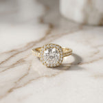 2.25CTW Cushion Halo Pavé Lab Grown Diamond Engagement Ring For Women Gold