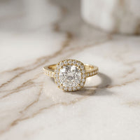 2.25CTW Cushion Halo Pavé Lab Grown Diamond Engagement Ring For Women Gold