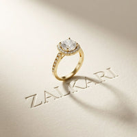 2.25CTW Cushion Halo Pavé Lab Grown Diamond Engagement Ring For Women Gold