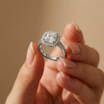 2.25CTW Cushion Halo Pavé Lab Grown Diamond Engagement Ring For Women White