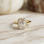 2.25CTW Emerald Cut Accent Lab Grown Diamond Engagement Ring For Women Gold