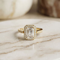 2.25CTW Emerald Cut Accent Lab Grown Diamond Engagement Ring For Women Gold
