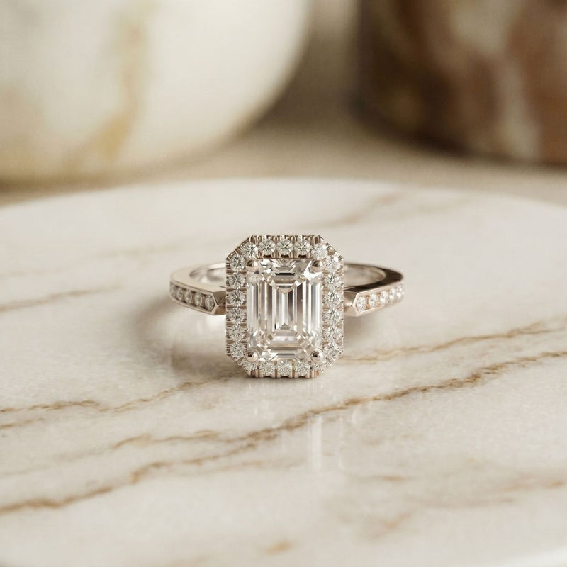 2.25CTW Emerald Cut Accent Lab Grown Diamond Engagement Ring For Women White 