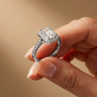 2.25CTW Emerald Cut Accent Lab Grown Diamond Engagement Ring For Women White 