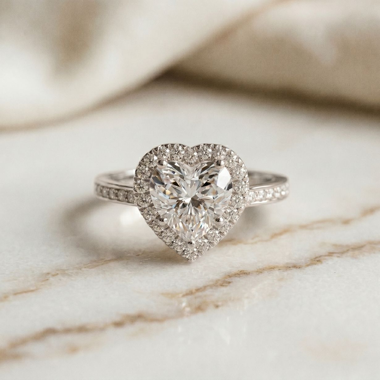 2.30CTW Heart Cut Halo Accent Lab Grown Diamond Engagement Ring For Women White