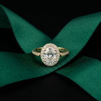 2.25CTW Oval Cut Halo Pavé Lab Grown Diamond Engagement Ring For Women Gold