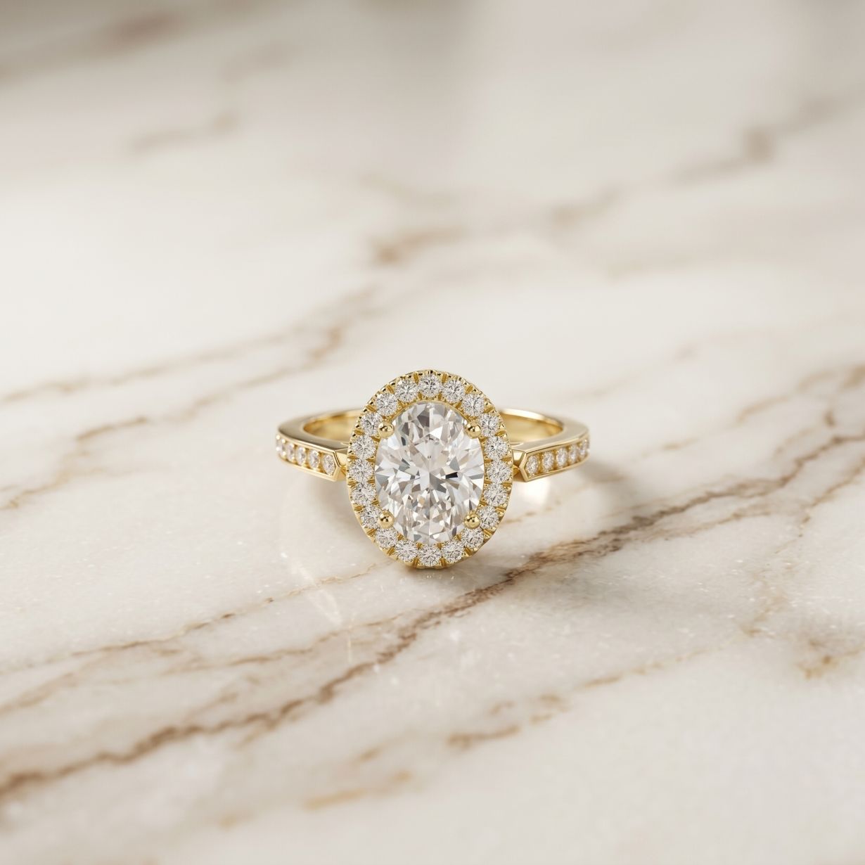 2.25CTW Oval Cut Halo Pavé Lab Grown Diamond Engagement Ring For Women Gold