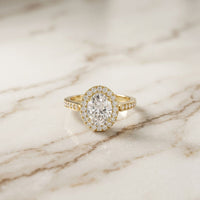 2.25CTW Oval Cut Halo Pavé Lab Grown Diamond Engagement Ring For Women Gold