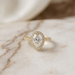 2.30CTW Pear Cut Halo Pavé Lab Grown Diamond Engagement Ring For Women Gold