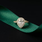 2.30CTW Pear Cut Halo Pavé Lab Grown Diamond Engagement Ring For Women Gold