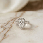 2.30CTW Pear Cut Halo Pavé Lab Grown Diamond Engagement Ring For Women White