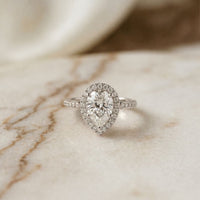 2.30CTW Pear Cut Halo Pavé Lab Grown Diamond Engagement Ring For Women White