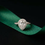 2.30CTW Pear Cut Halo Pavé Lab Grown Diamond Engagement Ring For Women White