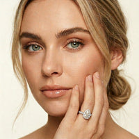 2.30CTW Pear Cut Halo Pavé Lab Grown Diamond Engagement Ring For Women White