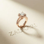 2.40CTW Asscher Cut Halo Split Shank Lab Grown Diamond Engagement Ring For Women Rose Gold