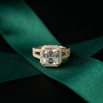 2.40CTW Asscher Cut Halo Split Shank Lab Grown Diamond Engagement Ring For Women Gold