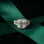 2.40CTW Asscher Cut Halo Split Shank Lab Grown Diamond Engagement Ring For Women White