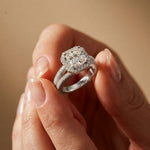 2.40CTW Asscher Cut Halo Split Shank Lab Grown Diamond Engagement Ring For Women White