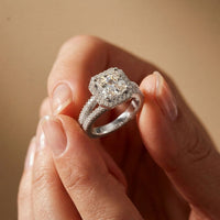 2.40CTW Asscher Cut Halo Split Shank Lab Grown Diamond Engagement Ring For Women White