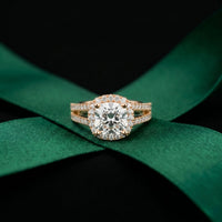 2.40CTW Cushion Halo Double Split Shank Lab Grown Diamond Engagement Ring Rose Gold