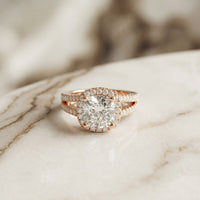 2.40CTW Cushion Halo Double Split Shank Lab Grown Diamond Engagement Ring Rose Gold
