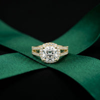 2.40CTW Cushion Halo Double Split Shank Lab Grown Diamond Engagement Ring Gold