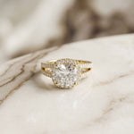 2.40CTW Cushion Halo Double Split Shank Lab Grown Diamond Engagement Ring Gold
