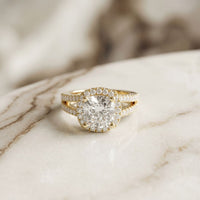 2.40CTW Cushion Halo Double Split Shank Lab Grown Diamond Engagement Ring Gold