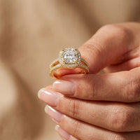 2.40CTW Cushion Halo Double Split Shank Lab Grown Diamond Engagement Ring Gold
