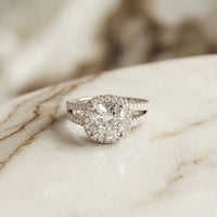 2.40CTW Cushion Halo Double Split Shank Lab Grown Diamond Engagement Ring White