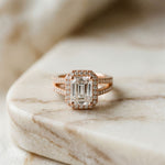 2.45CTW Emerald Halo Open Split Shank Lab Grown Diamond Engagement Ring Rose Gold