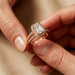 2.45CTW Emerald Halo Open Split Shank Lab Grown Diamond Engagement Ring Rose Gold