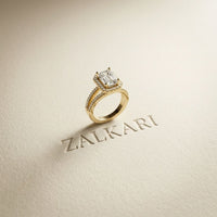 2.45CTW Emerald Halo Open Split Shank Lab Grown Diamond Engagement Ring Gold