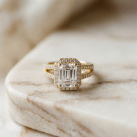 2.45CTW Emerald Halo Open Split Shank Lab Grown Diamond Engagement Ring Gold