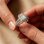 2.45CTW Emerald Halo Open Split Shank Lab Grown Diamond Engagement Ring White 