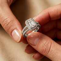2.45CTW Emerald Halo Open Split Shank Lab Grown Diamond Engagement Ring White 