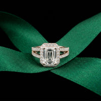 2.45CTW Emerald Halo Open Split Shank Lab Grown Diamond Engagement Ring White 