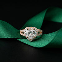 2.45CTW Heart Halo Contemporary Split Shank Lab Grown Diamond Engagement Ring Rose Gold