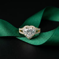 2.45CTW Heart Halo Contemporary Split Shank Lab Grown Diamond Engagement Ring Gold
