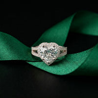 2.45CTW Heart Halo Contemporary Split Shank Lab Grown Diamond Engagement Ring White