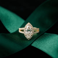 2.45CTW Marquise Halo Double Split Shank Lab Grown Diamond Engagement Ring For Women Gold