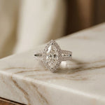 2.45CTW Marquise Halo Double Split Shank Lab Grown Diamond Engagement Ring For Women White 