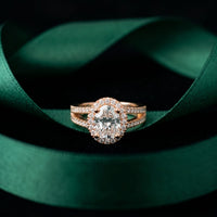 2.45CTW Oval Halo Multi Row Pavé Lab Grown Diamond Engagement Ring For Women Rose Gold