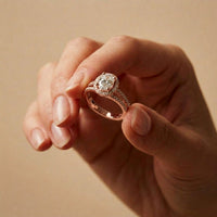2.45CTW Oval Halo Multi Row Pavé Lab Grown Diamond Engagement Ring For Women Rose Gold