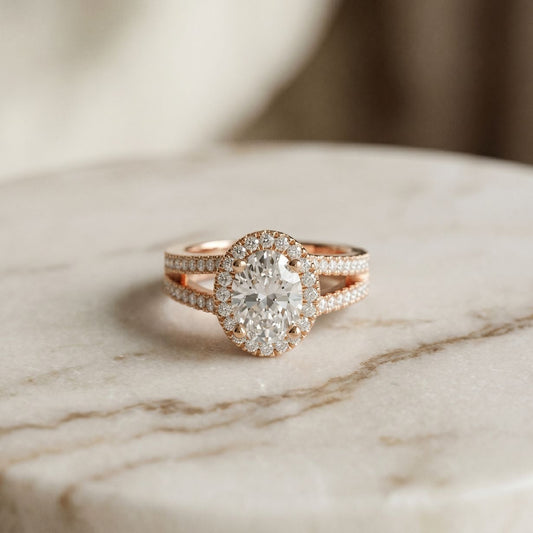 2.45CTW Oval Halo Multi Row Pavé Lab Grown Diamond Engagement Ring For Women Rose Gold