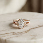 2.45CTW Oval Halo Multi Row Pavé Lab Grown Diamond Engagement Ring For Women Rose Gold