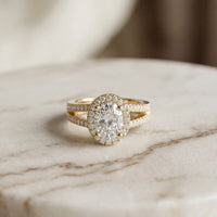 2.45CTW Oval Halo Multi Row Pavé Lab Grown Diamond Engagement Ring For Women Gold