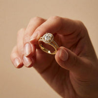 2.45CTW Oval Halo Multi Row Pavé Lab Grown Diamond Engagement Ring For Women Gold