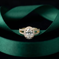 2.45CTW Oval Halo Multi Row Pavé Lab Grown Diamond Engagement Ring For Women Gold
