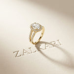 2.45CTW Oval Halo Multi Row Pavé Lab Grown Diamond Engagement Ring For Women Gold